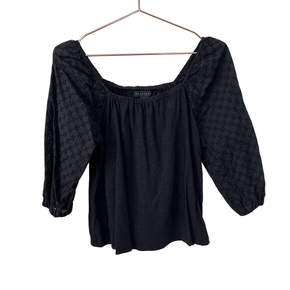 Sanctuary black eyelet half balloon puff sleeve top - Picture 1 of 5